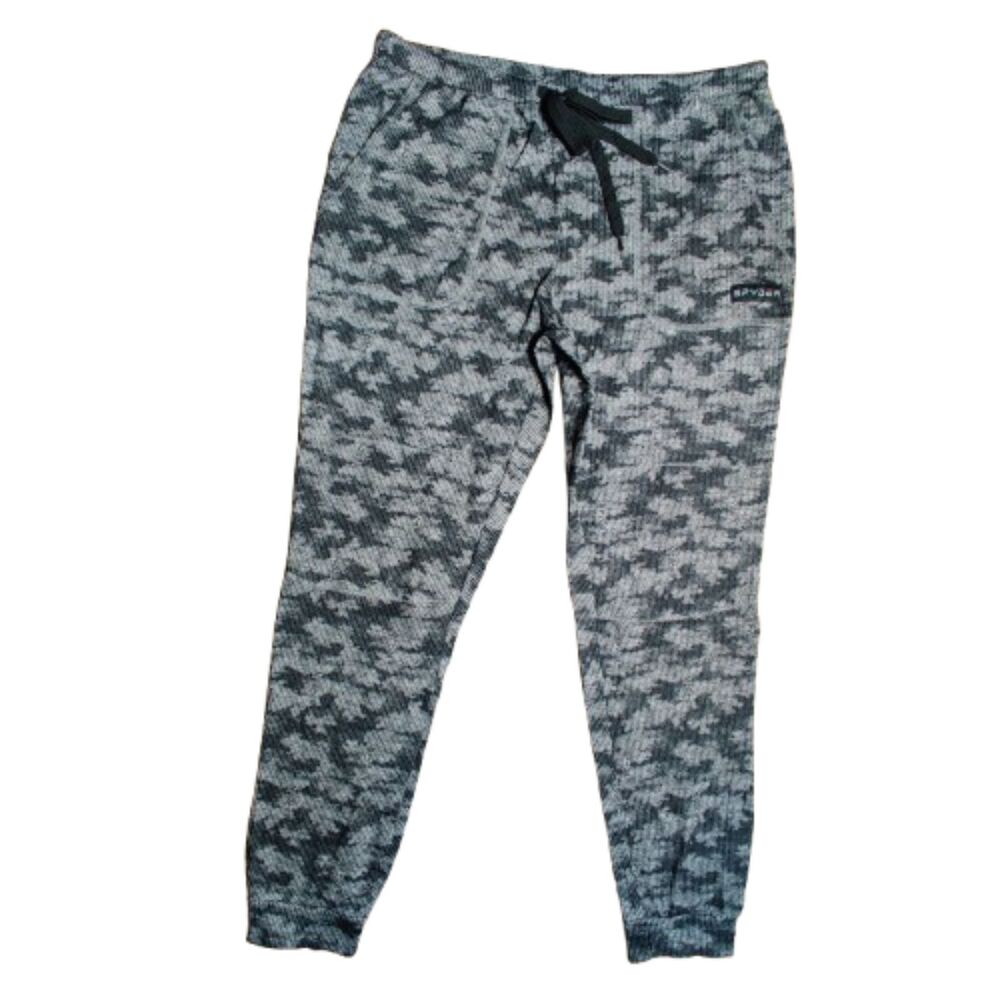 Spyder Men's Small Gray Black Camo Jogger Pants Stretch Drawstring Athletic Logo